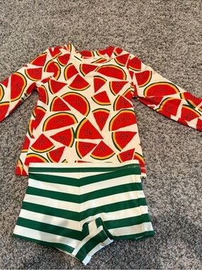 Hanna Andersson Watermelon Print Rashguard Set - Red & Green Size 6-7